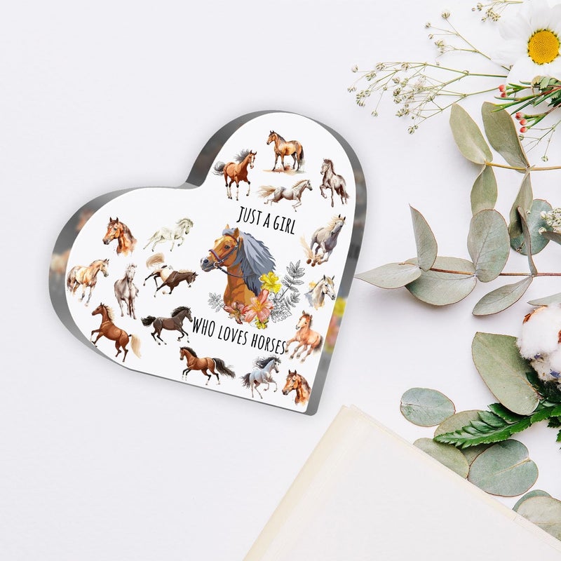 MUNLICAR Horses Gifts for Horses Lovers, Horses Lover Birthday Gifts for Women, Just a Girl Who Loves Acrylic Sign, Horses Themed Paperweight Birthday Friendships Gifts, Desk Table Decor for Girls - Image 3